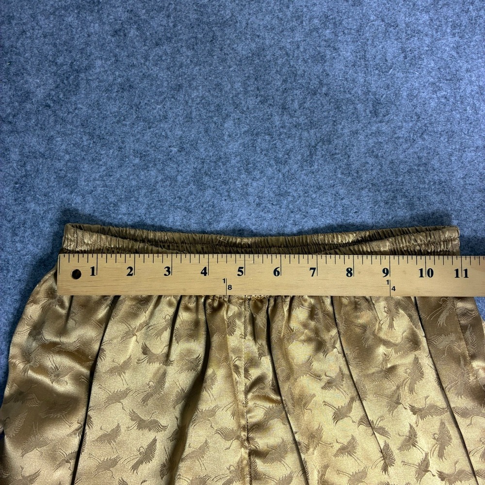 Vintage Anne Namba Size XS Gold Satin Crane Print Pants Elastic Waist - Picture 4 of 6